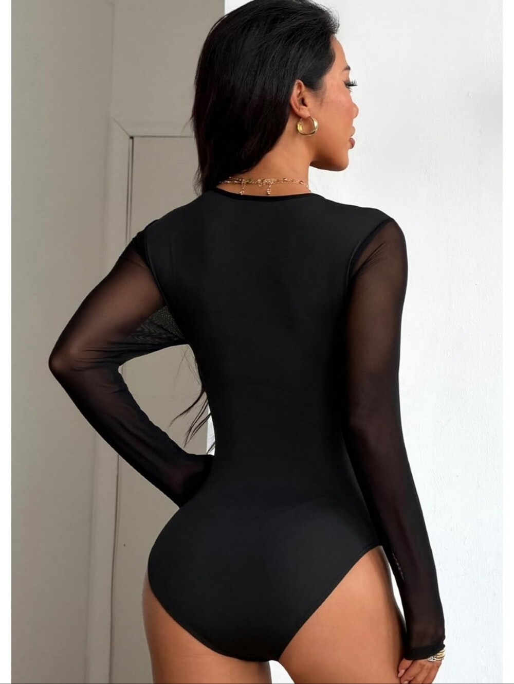 Milumia Long Sleeve Mesh Bodysuit Black Size L - Picture 3 of 15